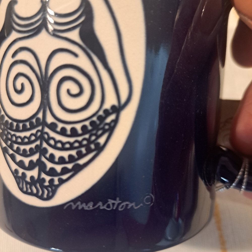 2 Anne Marston Cobalt Blue Goddess Etched Coffee Mugs Cups. New with Tags - Picture 7 of 9
